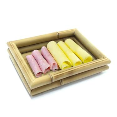 Imagem de Bandeja Petisqueira de Bambu Natural para Servir Frios Retangular Travessa para Chá Café Doces