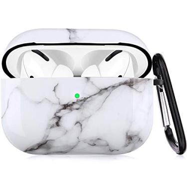 Imagem de Capa Airpods Pro – Capa LitoDream bonita Airpods 3 acessórios capa protetora rígida portátil e à prova de choque para mulheres, meninas, homens, com chaveiro para Airpods 3 capa de carregamento, 1 White Marble
