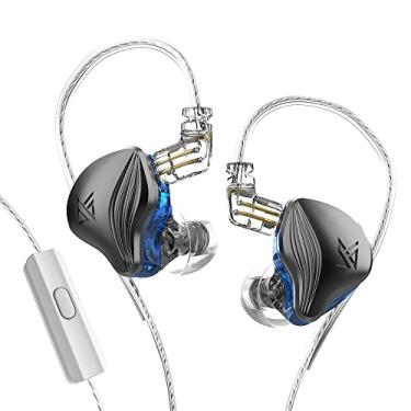 Imagem de QZXYHYN KZ ZEX Fones de ouvido 1eletrostáticos + drivers híbridos magnéticos duplos dinâmicos de 10 mm, fones de ouvido KZ intra-auriculares ergonômicos e confortáveis para jogos (azul, com microfone)