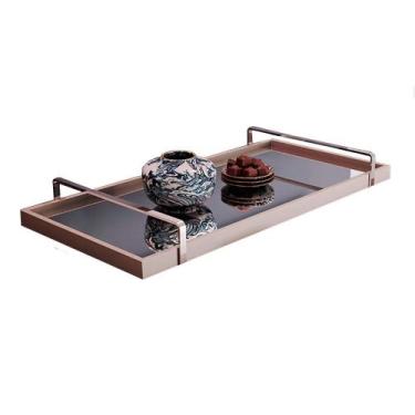 Imagem de Bandeja Decorativa Espelhada Alça Cromada Larflex, Laca Off White