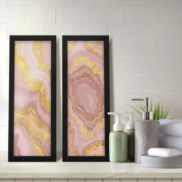 Imagem de Kit 2 Quadros Decorativos Lavabo Pedra Quartzo Rosa Dourado Rose Gold 