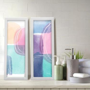 Imagem de Kit 2 Quadros Decorativos Lavabo Abstrato Colorido Geométrico Aquarela