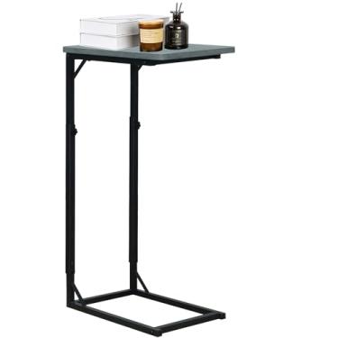 Imagem de Mesa de canto ajustável em forma de C, mini mesas laterais para sofá e sofá, pequena mesa de centro com moldura de metal, ajudante bonito e prático para sua sala de estar, quarto, cabeceira, cinza