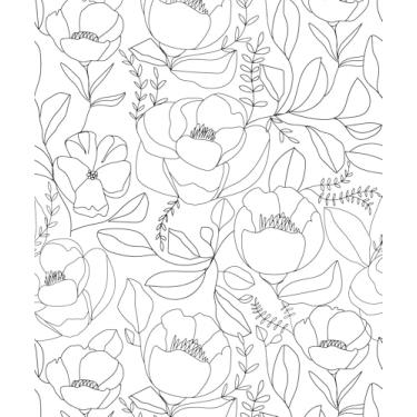 Imagem de Danmyho Boho Papel de parede preto branco floral descascar e colar papel de parede moderno removível para armários de quarto forro de prateleira papel de parede autoadesivo (45 cm x 299 cm)