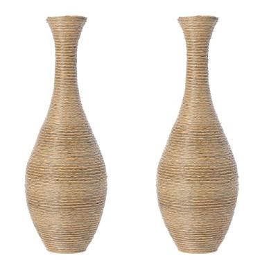 Imagem de Conjunto de 2 vasos de piso de vime artificial de 96,5 cm de altura em bege elegante - peça de declaração para decoração de sala de estar, entrada ou corredor - acessório doméstico versátil