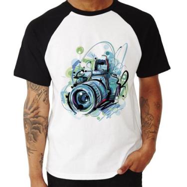 Imagem de Camiseta Raglan Câmera Fotográfica - Foca na Moda, Branco, Preto, P