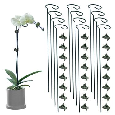 Imagem de Lunhans Pacote com 12 estacas de suporte de plantas com 24 clipes de plantas, estaca de suporte de haste única de jardim, anel de suporte de gaiola de plantas para flores internas e externas rosa