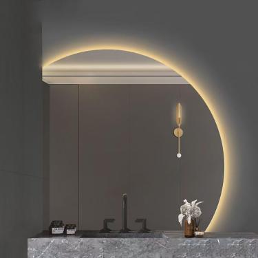 Imagem de Espelho de banheiro LED semicírculo de 28 polegadas Espelho de banheiro regulável com retroiluminação, espelho inteligente antiembaçante de 36 polegadas, espelho de vaidade meia lua com inte