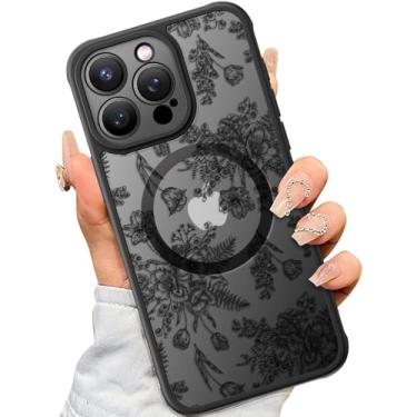 Imagem de SEXYMOM Capa magnética para iPhone 13 Pro com protetores de tela de privacidade X2 - Compatível com carregamento sem fio, lindo design floral para mulheres e meninas, capa de telefone fosca