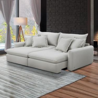 Imagem de Sofá Cama Sala de Estar 210cm Reclinável Retrátil com Almofadas Caixa Zero Sydney Veludo Bege G93 - Gran Belo