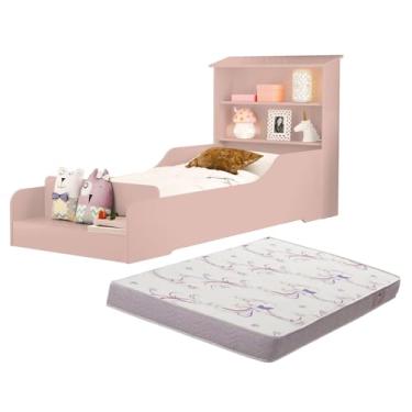 Imagem de Mini Cama Liz Infantil Juvenil Com Prateleiras E Proteção Lateral Com Colchão (Rose)