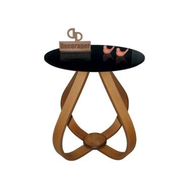 Imagem de Mesa Lateral Cebola Com Vidro 50cm Preto 70cm
