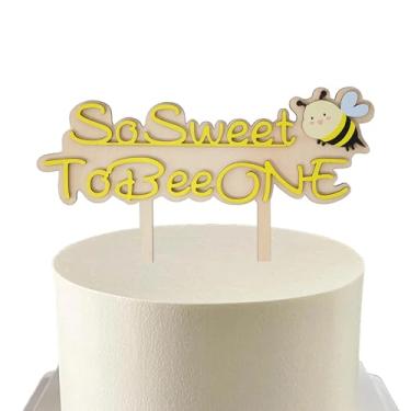 Imagem de So Sweet to Bee One" Cake Topper, 1st Birthday Bee Theme Cake Decoration, Gender Reveal Cake Topper, Bee Theme Baby Shower Boys Girls Birthday Party Supplies, Unisex Baby Birthday Bee Cake Decorations