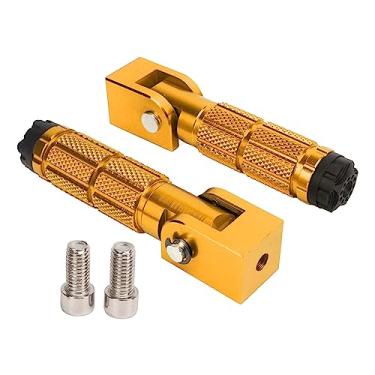 Imagem de GRCFUMO 2 peças de pedal de motocicleta em liga de alumínio dobrável para bicicleta elétrica para carro pedal de passageiro antiderrapante M8 para motor elétrico de bicicleta ATV (Gold)