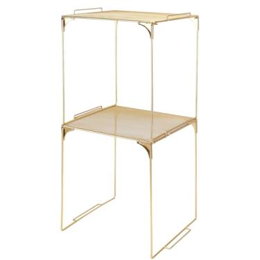 Imagem de AUECOOME Prateleira organizadora de armário empilhável prateleira extra para armário escolar acessórios de armário de armazenamento adequado para escola, escritório e uso doméstico (2, dourado)