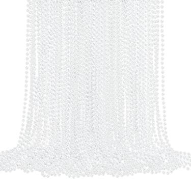 Imagem de Pacote com 100 colares de pérolas falsas, colar de pérolas longas em massa, joias femininas, colar de pérolas brancas dos anos 20, lembrancinhas de festa, casamento, chá de panela, decorações de