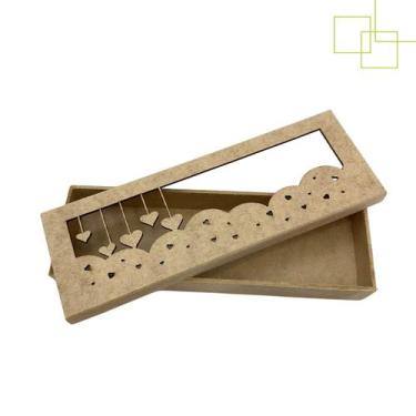 Imagem de Caixa MDF Estilo Bis Presente Lembrancinha Tema Varal Corações 22x7x3 