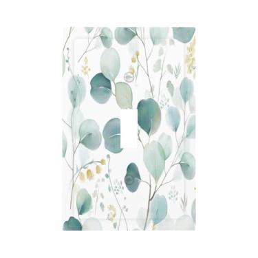 Imagem de Capa de parede Boho Peeling verde branco folha de eucalipto única interruptor de parede 1 gangue capa decorativa para banheiro quarto cozinha sala decoração placa de parede 12,7 x 7,6 cm