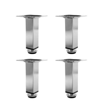 Imagem de Kit 4 Pés Para Móveis Regulável Quadrado Cromado 10Cm - Hd Ferragens