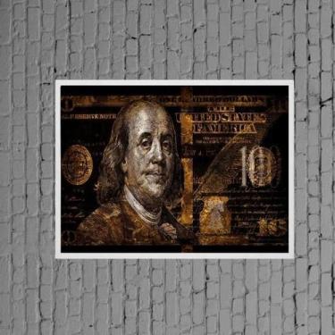 Imagem de Quadro Decorativo Nota Dólar Dourada 45X34Cm Moldura Branca - Quadros 