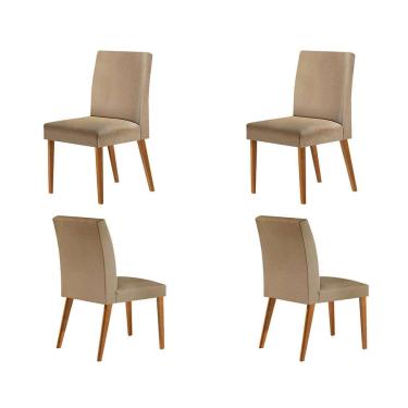 Imagem de Conjunto com 4 Cadeiras Atenas Linho Capuccino e Madeira