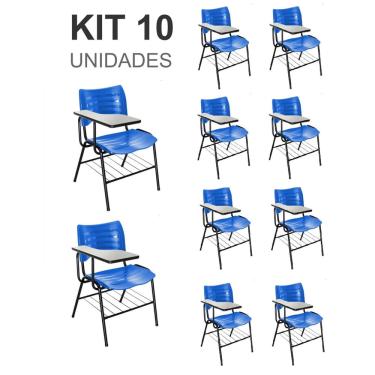 Imagem de Kit 10 Cadeiras Universitárias Azul com porta livros - Mastcmol