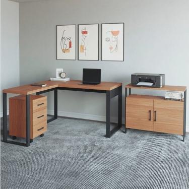 Imagem de Kit 3 Peças 100% Mdf com Escrivaninha em l, Gaveteiro e Armário Multiuso Baixo