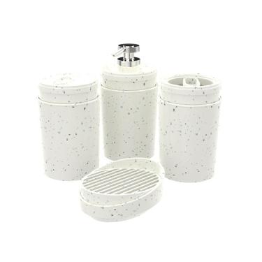 Imagem de Kit 4 Pç Lunar Porta Escova Algodão Sabonete Líquido e Barra Stone Crippa Conjunto para Banheiro