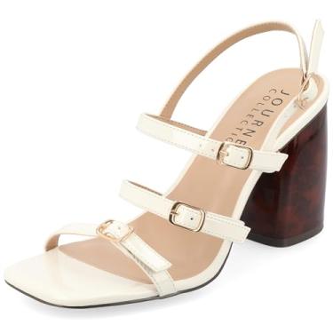 Imagem de Journee Collection Sandália feminina de espuma confortável Norina Tru com fivela sintética de mármore grosso, salto bloco grosso, bico quadrado aberto, Off-white, 37