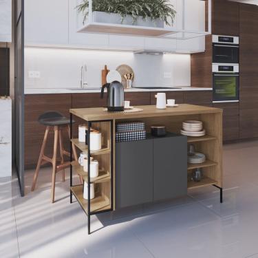 Imagem de Mesa Bancada Gourmet Estilo Industrial 131cm com Armario 2 Portas