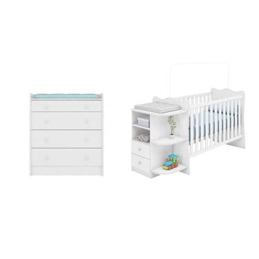 Imagem de Jogo De Quarto Infantil Berço Cômoda Cômoda Trocador Branco