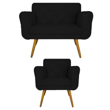 Imagem de Jogo Namoradeira e 1 Poltrona Estofada Salão de Beleza Isabella Suede Preto - dl decor