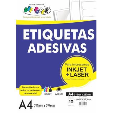 Imagem de ETIQUETA Adesiva Inkejt/Laser OFFA410012, 105 mm X 49,5 mm, Branca, pct c/ 25 fls, OFF PAPER, 10630