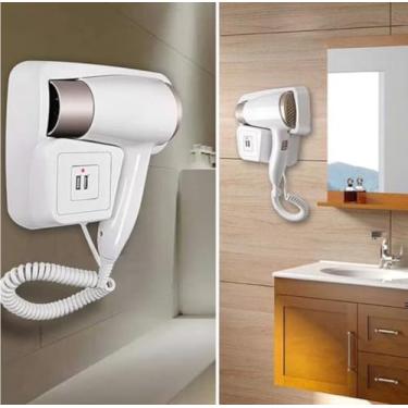 Imagem de Secador De Cabelo Parede Suporte Hotel Pousada Top 110v Cor: BRANCO - COM USB
