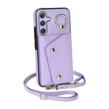 Imagem de HJZSZX Para Samsung S24 Plus Crossbody Ring Couro Zip Wallet Phone Case Lanyard Flip Cover Bag (Para Samsung S24 Plus/ROXO)
