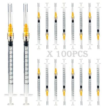 Imagem de jiayoushot Seringa Luer Lock De 1 Ml Com Agulha Calibre 25, Pacote 100 Unidades, Embalagem Individual, Seringas E Agulhas Descartáveis Plástico Para Laboratórios Científicos, Industriais, Suprimento