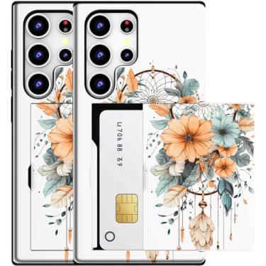 Imagem de MUQR Capa compatível com Samsung Galaxy S25 Ultra Cute Kawaii, carteira com porta-cartão feminino para mulheres, meninas, apanhador de sonhos com flores, azul, amarelo