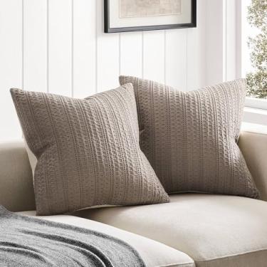 Imagem de ZeeMart Conjunto de 2 capas de almofada texturizadas, 100% algodão, marrom cacau, 50 x 50 cm, capas de almofada decorativas macias para sofá-cama, sala de estar, decoração de casa