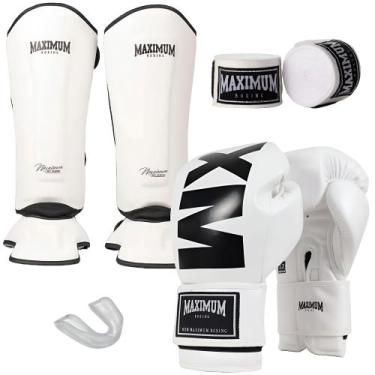 Imagem de Kit Luva Muay Thai Mxm White + Caneleira Muay Thai Mxm White + Bandage