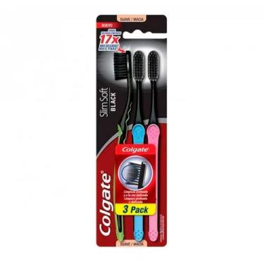 Imagem de Escova Dental Colgate Slim Soft Black Macia Com 3 Unidades