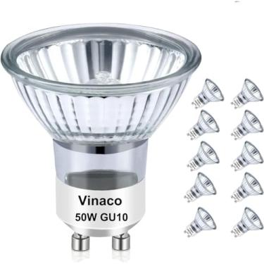 Imagem de Vinaco Pacote Com 10 Lâmpadas Halógenas Gu10 120 V 50 W Reguláveis Para Aquecedor De Velas, Mr16 Gu10 C 120 V 50 W 2800 K Branco Quente, Lâmpada Halógena De 50 Watts Para Substituição De Lâmpadas Aq