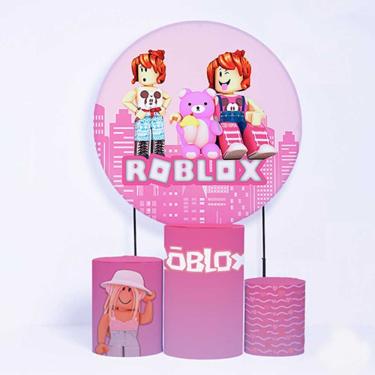 Imagem de Kit Painel de Festa Redondo e Trio de Cilindros Roblox Feminino - Fera Print