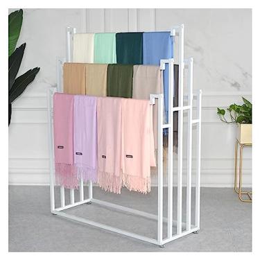Imagem de Prateleira para exibição de lenços, cachecóis de ferro resistentes, rack de lenço de seda, tecidos de pé para o chão, calça xale, suporte de exibição de dois lados, para quarto, loja, varejo e