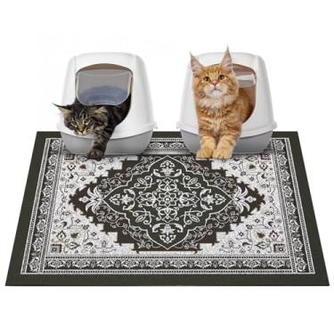 Imagem de Glittme Tapete de areia para gatos com fundo antiderrapante 83 x 56 cm, tapete de armadilha de areia fácil de limpar lavável tapete de comida de gato para gatinho, G