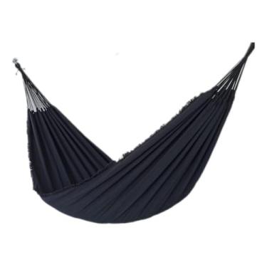 Imagem de Rede De Descanso Dormir Balanço Casal Reforçada Grande 4m x 1,4m - Ideal Para Camping, Hotel, Praia, Acampamento, Jardim, Varanda, Sítio, Chácara, Apartamento, Viagem (Preto Sem Varanda)