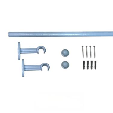 Imagem de Kit Varão de Madeira Para Cortina Simples 1,00 Metro 19mm com Ponteiras e Suportes/Sem Emenda(Azul)