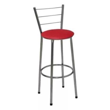Imagem de Banqueta Alta Cromada com Encosto para Cozinha Assento Vermelho - Fort