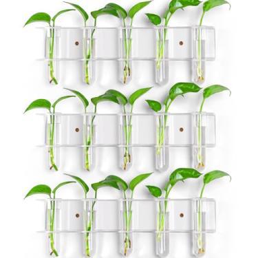 Imagem de GOFOWRK Estações de propagação de plantas de parede, suportes de plantas propagadas de acrílico tipo dividido com 15 peças de vasos de tubo de propagação de vidro, vasos de propagação transparente