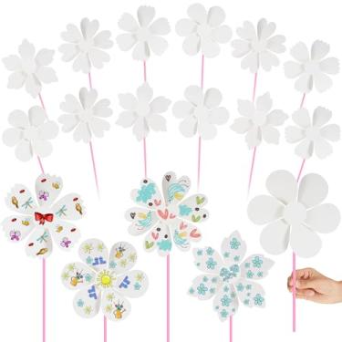 Imagem de Simgoing 24 peças de cataventos de papel DIY a granel, faça seu próprio catavento, branco, em branco, kits de artesanato de papel para meninos e meninas, atividades de verão, escola, creche, projeto