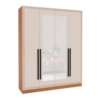 Imagem de Guarda-Roupa Casal com Espelho Valência 4 Portas 4 Gavetas Freijó e Creme